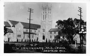 Beatrice Nebraska~New Centenary M E Church~Sinclair Gas Sign~30s Car~RPPC