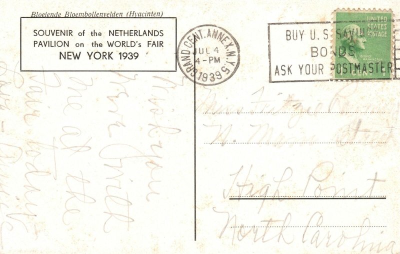 Vintage Postcard 1939 Bloeiende Bloembollenvelden Netherland's Pavilion Souvenir
