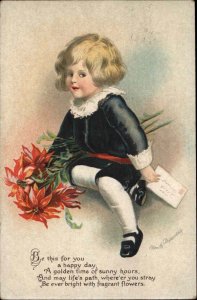 A/s CLAPSADDLE CHRISTMAS Cute Little Boy in Suit Antique Postcard