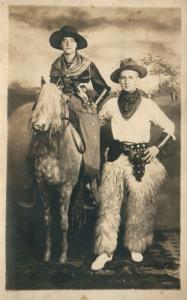 COWBOYS w/ GUNS STUDIO ANTIQUE REAL PHOTO POSTCARD RPPC 