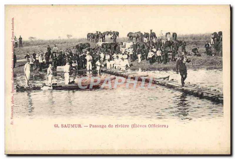 Old Postcard Horse Equestrian Saumur river Passage Pupils officers