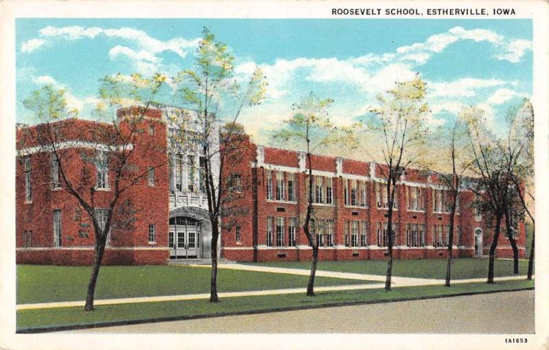 Estherville Iowa birds eye view Roosevelt School antique pc Y11077