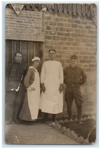 c1918 WWI Hospital Ward 10 Doctor Nurse Soldiers France RPPC Photo Postcard