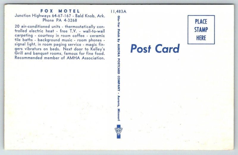 Fox Motel - Bald Knob, Arkansas - Postcard