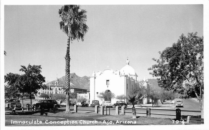 Ajo Arizona Immaculate Conception Church Autos 1920s RPPC Photo Postcard 1672