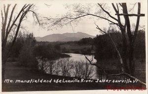 Postcard RPPC Mt Mansfield + Lamoille River Jerffersonville VT