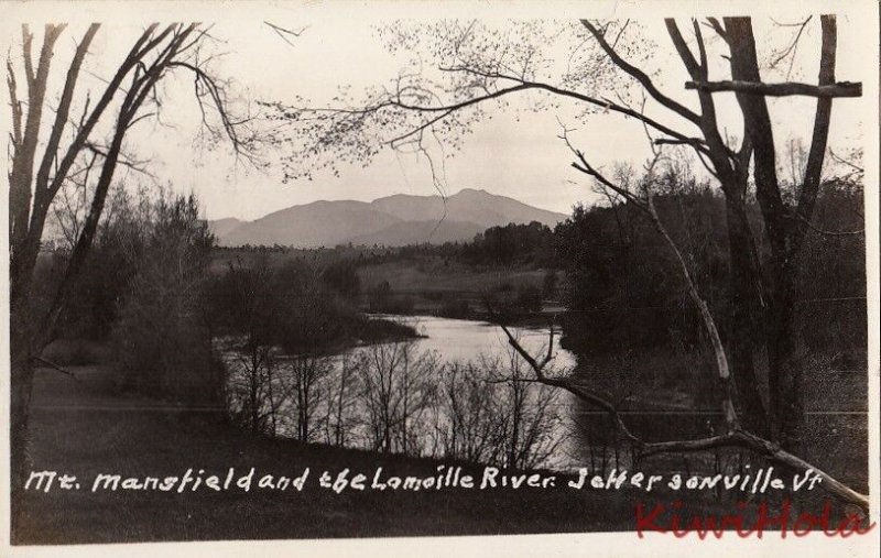 Postcard RPPC Mt Mansfield + Lamoille River Jerffersonville VT