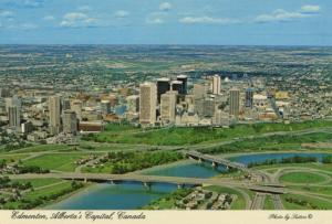 Edmonton AB Alberta Aerial View Downtown Skyline c1983 Postcard D9