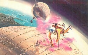 Earth orbiting Balloons explorers on the Moon artist postcard space