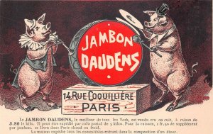 JAMBON DAUDENS PIGS MUSIC HAM FOOD PARIS FRANCE ADVERTISING POSTCARD (c. 1910)