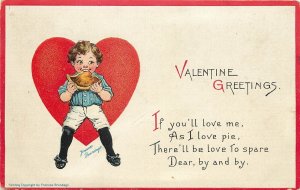 Valentine Postcard 414 Frances Brundage, Love Boy as He Loves Pie: Love to Spare