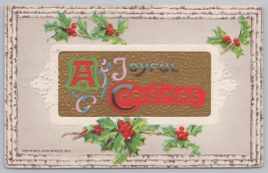 John Winsch~A Joyful Christmas~Holly Berries~Gold Bkgd~White Border~c/PM1910 PC