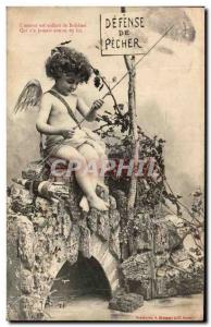 Old Postcard Fun Children Angel Defense to fish