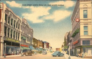 Fort Scott Kansas Main Street Scene Montgomery Ward c1930-50s Vintage Postcard
