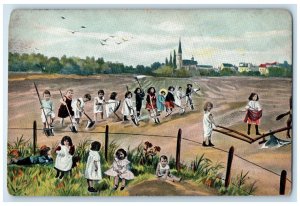 c1910 Kids Playing Plowing on Farm Sitting on Gardens Bulgaria Postcard