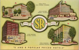 S & R Hotels Advertising Unused Vintage Linen Postcard F85