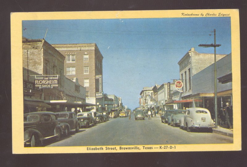 BROWNSVILLE TEXAS DOWNTOWN STREET SCENE 1940's CARS VINTAGE POSTCARD