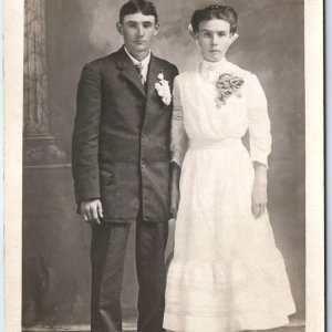 ID'd c1910s Young Couple RPPC Photo Grover & Marie Hartmann to Christ Goken A171
