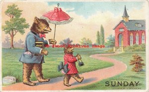 Sunday Bear, William S. Heal, Anthropomorphic Dressed Bear Heading to Church