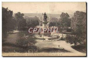 Postcard Old Lyon Place Carnot Monument of the Republic and Perrache Station