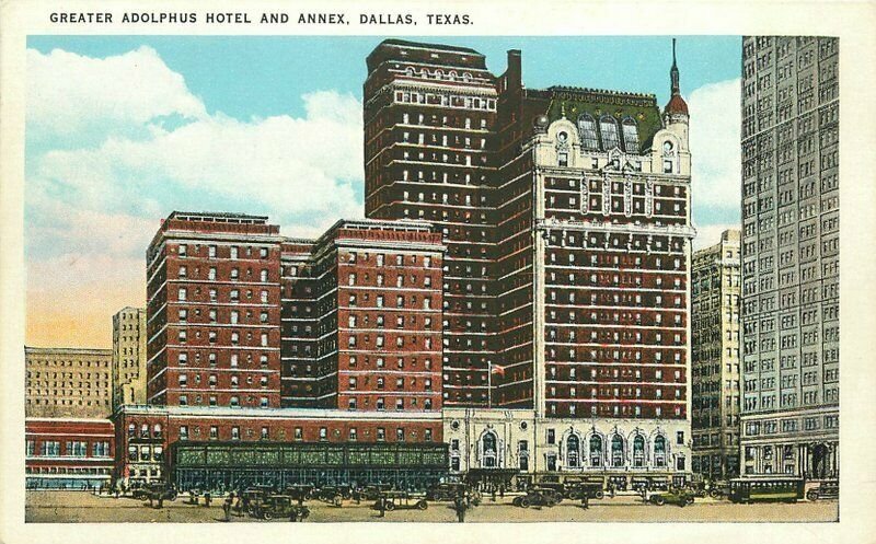 Adolphus Hotel Annex Dallas Texas autos Trolley Tichnor roadside Postcard 10853