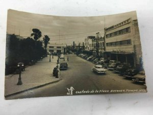 Reynosa Mexico RPPC Postcard Real Photo Street Scene Plaza Store Fronts Cars