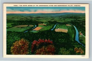 Shenandoah Valley VA, Seven Bends Of River, Virginia Linen Postcard