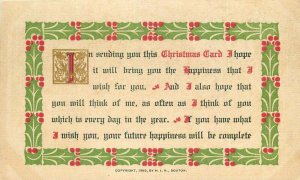 Artist impression Christmas Happiness Wish Saying C-1910 Postcard 20-12409