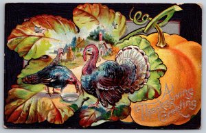 Thanksgiving~Turkey Tom & Hen on Oak Leaf~Farm Home~Big Pumpkin~NASH Series 5