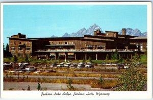 c1960s Jackson Hole, WY Lake Lodge Parking Lot Cars Chrome Teton Range PC A315