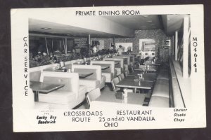 RPPC VANDALIA OHIO CROSSROAD RESTAURANT INTERIOR ADVERTISING REAL PHOTO POSTCARD