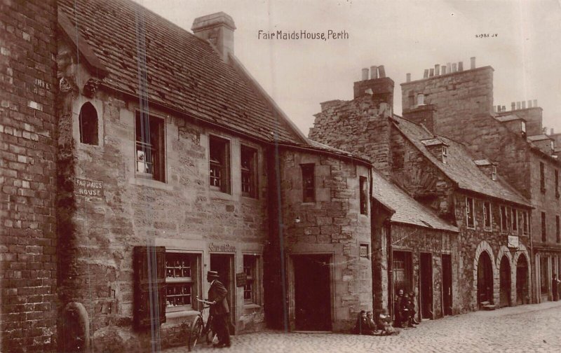 PERTH PERTHSHIRE SCOTLAND~FAIR MAIDS HOUSE-BICYCLE RIDER~PHOTO POSTCARD