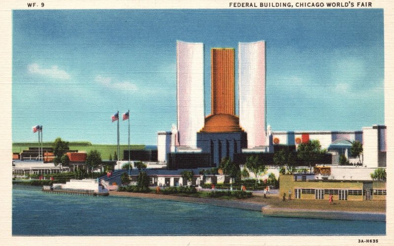 Vintage Postcard 1930s Federal Building Century Of Progress Chicago World's Fair