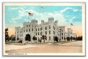 Vintage 1925 Postcard American Flag Over the Arsenal Springfield Illinois