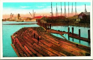 Logging Loggers on Log Float River  UNP Unused 1920s PNC Postcard 