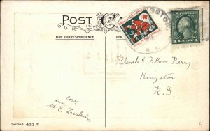 ARC Red Cross Christmas Seal Tied Cancel Kingston RI 1916 Postcard Stecher 431E