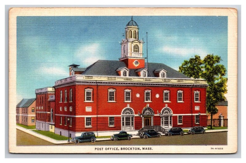 Post Office Building Brockton Massachusetts MA Linen Postcard N26