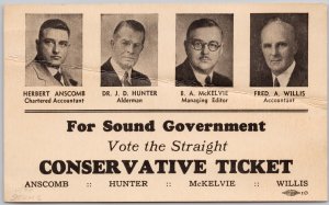 Victoria BC 1920s Conservative Ticket Herbert Anscomb (Mayor) Postcard H72 as is