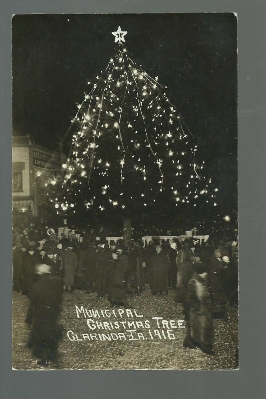 Clarinda IOWA RPPC 1916 CHRISTMAS TREE Electric Lights MAIN STREET nr Shenandoah