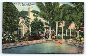 1940s MIAMI BEACH FLORIDA FL POOL AND GARDEN IN A MIAMI ESTATE POSTCARD P2696