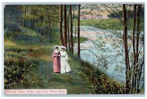 1910 View On Huron River Ladies Walks on Riverside Grove Ann Harbor MI Postcard