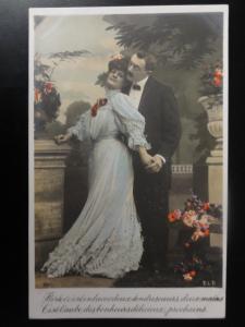 French Romance (1) Gentleman & Lady, hand coloured gold, by E.L.D. RP 110515