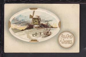 All Good Wishes,Windmill Postcard 