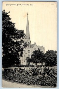 1912 Congregational Church Building Cross Tower View Kenosha Wisconsin Postcard