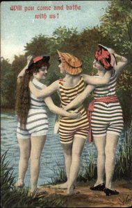 Bathing Beauty Best Friends Laughing Women Lesbian Overtones c1910 Postcard