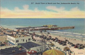 AMUSEMENT PARK, Jacksonville Beach, FL, Ferris Wheel, Curt Teich Linen