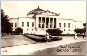 Shedd Aquarium Chicago Illinois IL Front Building Real Photo RPPC Postcard