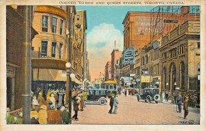 TORONTO CANADA~YONGE & QUEEN STREETS-TROLLEY 1920s POSTCARD