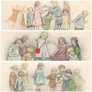 Drawn children games Denmark lot of 3 postcards