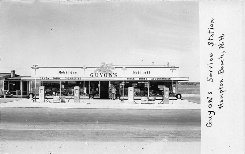 Hampton Beach NH Guyon's Mobil Gas Station Pumps Real Photo RPPC Postcard